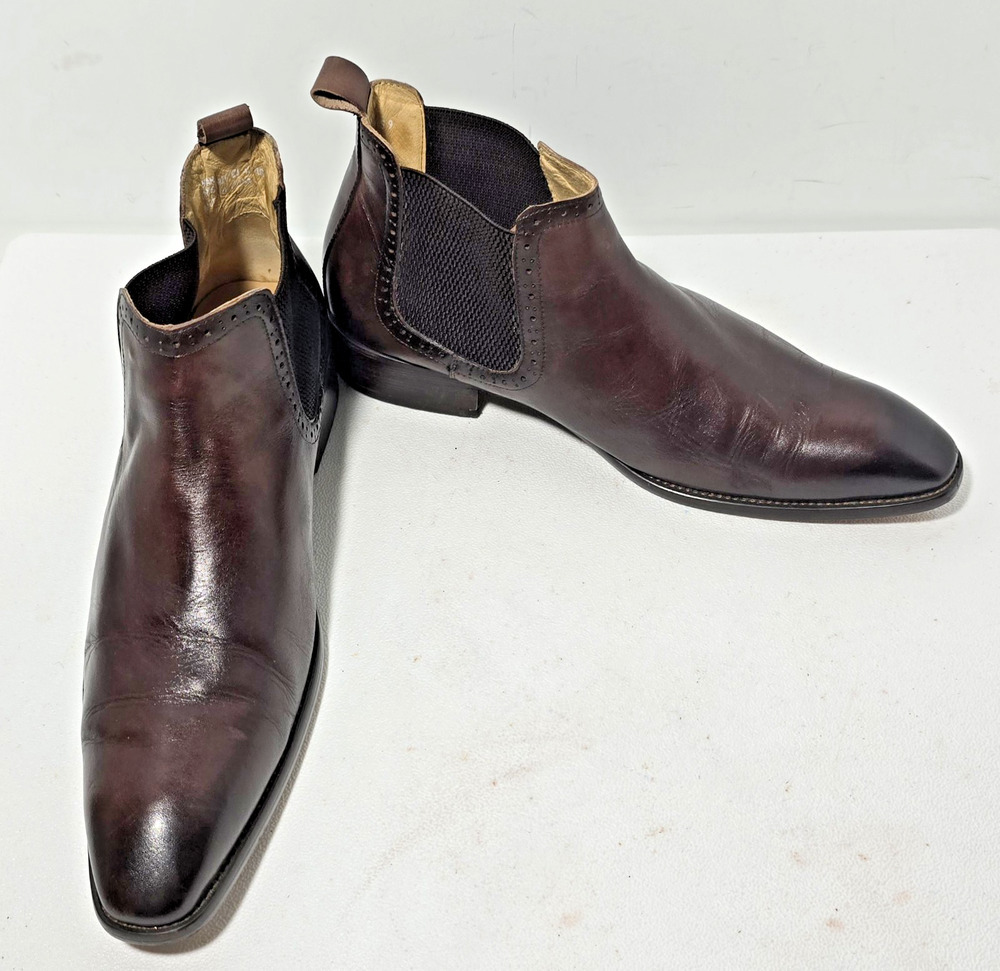 Maison Forte Chestnut Leather Chukka Style Boots Side Elastic Gore Size 9